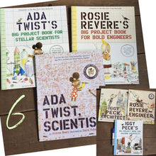 Load image into Gallery viewer, The QUESTIONEERS series (Ava Twist, Iggy Peck, Rosie Revere( 3 storybooks + 3 companion workbooks (6 books) no box